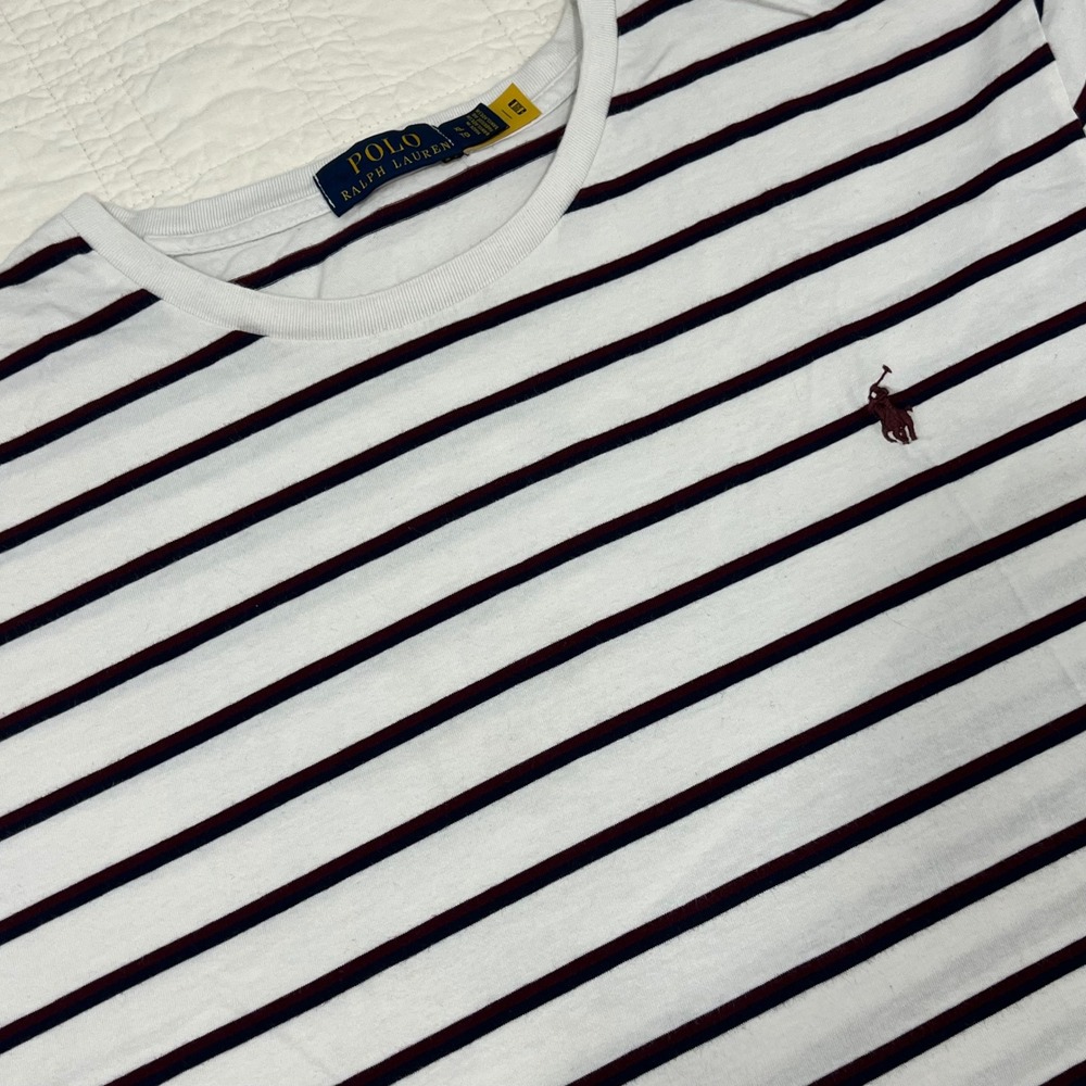 Polo Ralph‎ Lauren Mens XL Striped T-Shirt White Navy Burgundy Cotton Crewneck